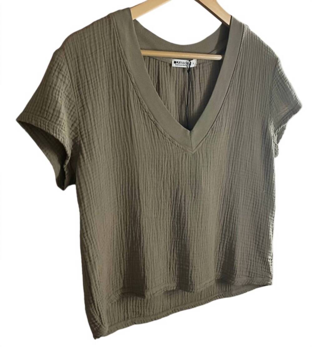 NEW LAMADE women's suri deep v gauze tee in sage